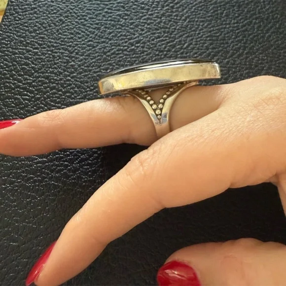 Vintage Sajen Sterling Silver Adjustable Labradorite Marquise Ring Statement Sty - Picture 2 of 8